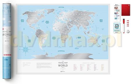 Mapa zdrapka Świat travel map silver world [KSIĄŻKA]