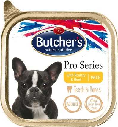 Butcher's Pro Series Dog Teeth&Bones z drobiem i wołowiną pasztet 12x150g