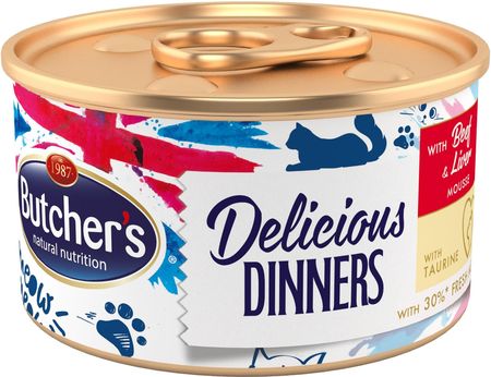 Butcher's Delicious Dinners Cat z wołowiną i wątróbką mus 12x85g