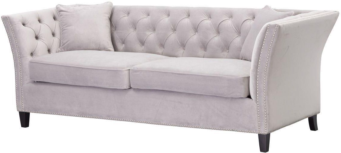 Dekoria Sofa Chesterfield Modern Velvet Light Grey 3Os 225X87X82