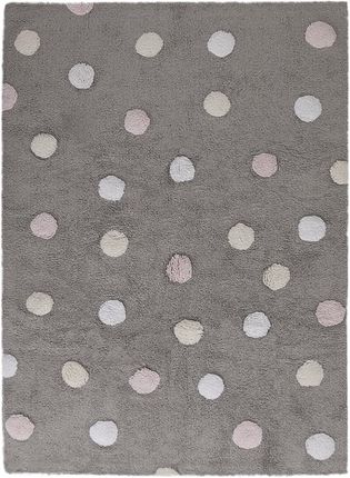 Szary dywan bawełniany wykonany ręcznie w różowe groszki Lorena Canals Polka, 120x160 cm