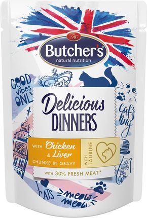 Butcher's Delicious Dinners Cat z kurczakiem i wątróbką kawałki w sosie 12x100g