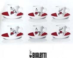 Bialetti L'Omino Con I Baffi Komplet 6 Kolorowych Filiżanek Ze Spodkami Do Kawy / Scapol - zdjęcie 1