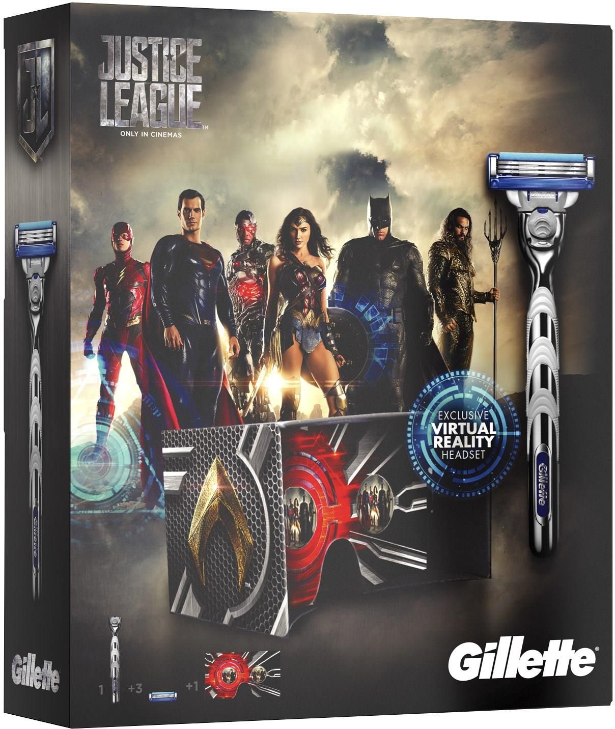 Gillette Mach3 Turbo Zestaw podarunkowy: Maszynka do golenia Justice League + 2 ostrza + Gogle VR