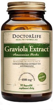 Doctor Life, Graviola Extract, organiczny standaryzowany ekstrakt z grawioli 4500mg, 90 kaps
