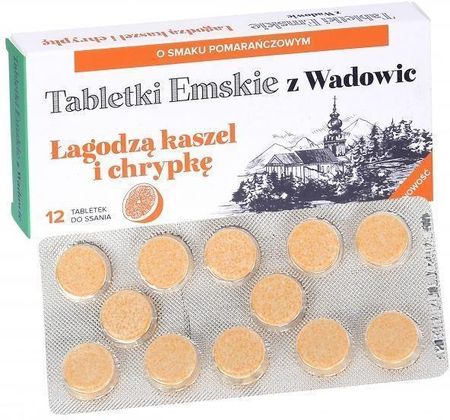 Tabletki Emskie z Wadowic, smak pomarańczowy 12 tabl do ssania