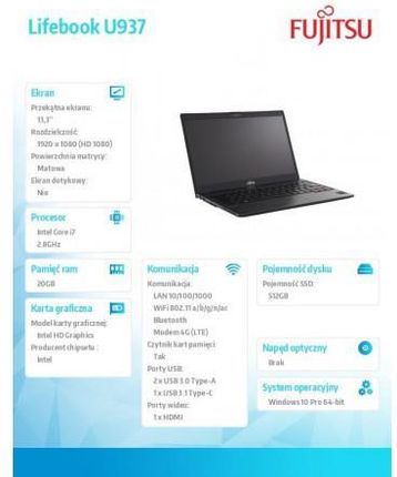 Laptop Fujitsu Lifebook U937 (VFYU9370M27SPPL) - Opinie i