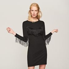 Reserved - Sukienka z frędzlami - Czarny - zdjęcie 1