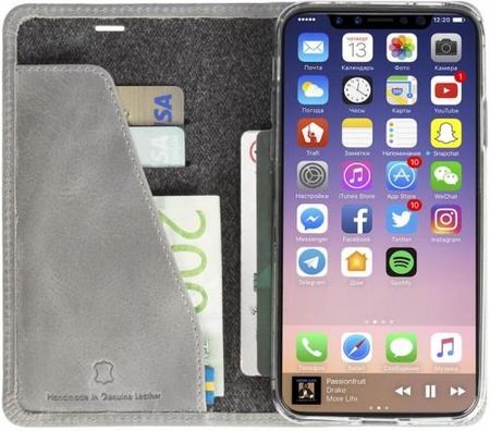 Krusell Sunne 4 Card FolioWallet Skórzane etui iPhone X z kieszeniami na karty + stand up (Light) (61099)