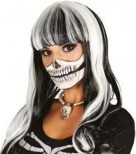 Peruka na Halloween długie biało-czarne włosy z grzywką peruka0324g