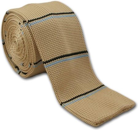 Beżowy, Dziergany Krawat Knit w Prążek - 5,5 cm - Alties KRALTS0114