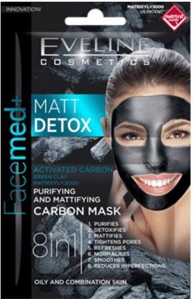 Eveline Facemed+ Matt Detox Maska Węglowa 8W1 Oczyszczająco Matująca Eveline 2x 5ml