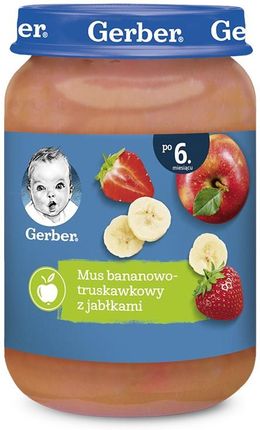 Gerber Deserek Mus Bananowo Truskawkowy Z Jabłkami dla niemowląt po 6 Miesiącu 190g
