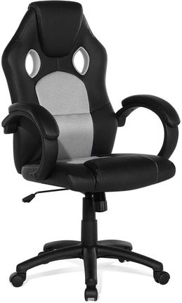 Beliani Nowoczesne krzesło biurowe ze sztucznej skóry z szarą siatką regulowane Rest
