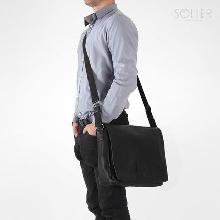 Stylowa torba męska na ramię casual SOLIER S11 czarna - black