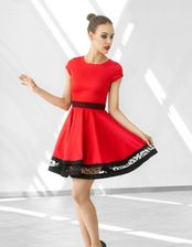 Sukienka rozkloszowana z ozdobnym pasem czerwona - Ceny i opinie 