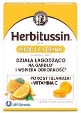Zdjęcie HERBITUSSIN MIÓD I CYTRYNA porost islandzki + witamina C 12 tabl do ssania - Kosów Lacki