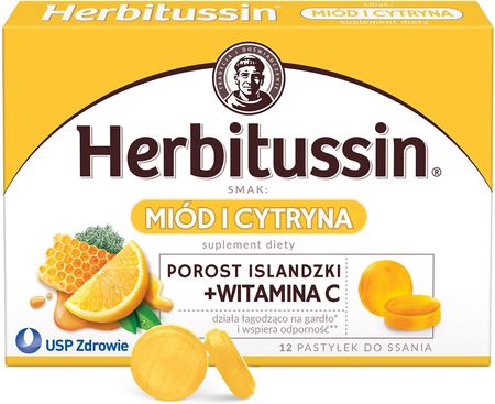 HERBITUSSIN MIÓD I CYTRYNA porost islandzki + witamina C 12 tabl do ssania