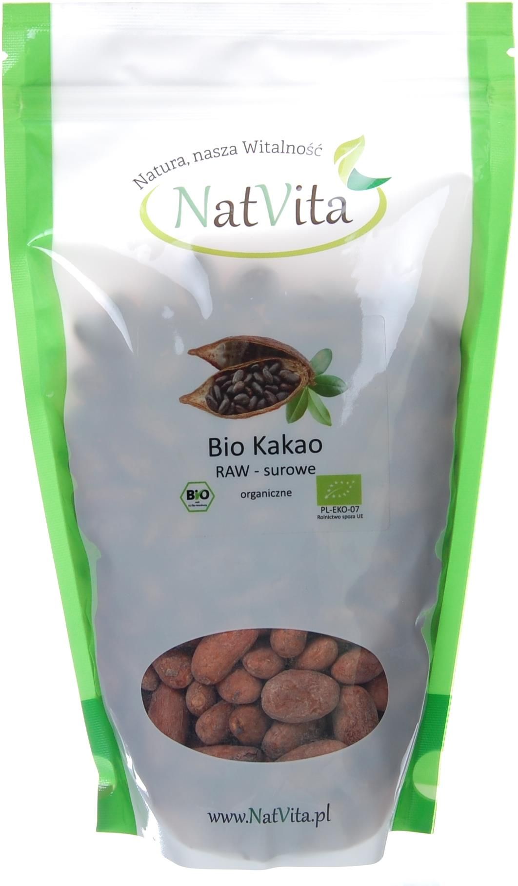 Nat Kakao Raw Bio Ziarna 500G Natvita Surowa Ziarno Kakaowca Eko Ceny