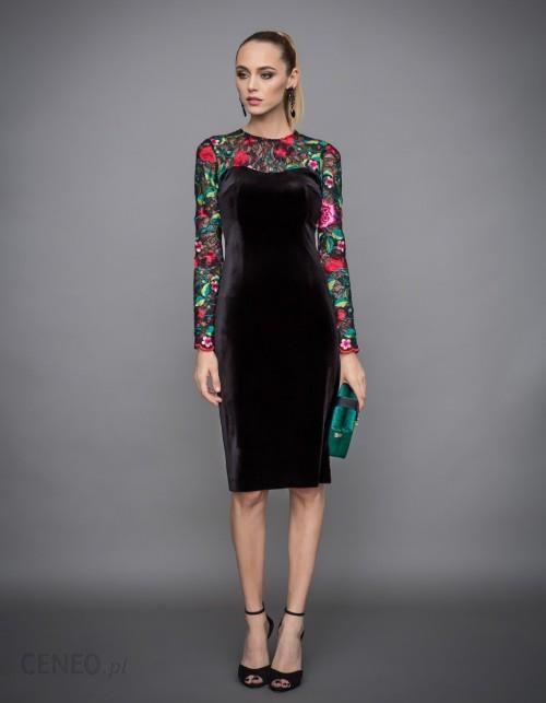 Sukienka aksamitna z haftowanymi rękawami - Ceny i opinie 