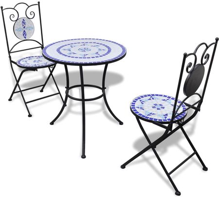 Vidaxl Stolik I 2 Krzesła Z Mozaiką Niebiesko-Białą