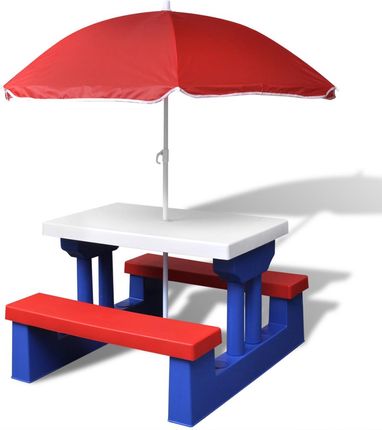 vidaXL Dziecięcy stół piknikowy z parasolem