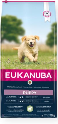 Eukanuba Sucha karma w formie granulek dla rosnących szczeniąt dużych ras bogata w jagnięcinę i ryż 2x12kg