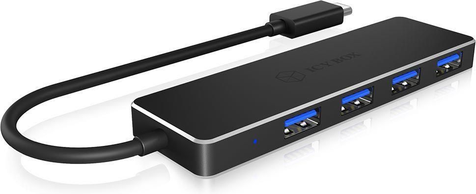 ICY BOX Hub USB-C A 4 Porte USB-A 3.0 – IB-HUB1409-C3, Alluminio, Cavo Integrato 15cm, Plug & Play - 2