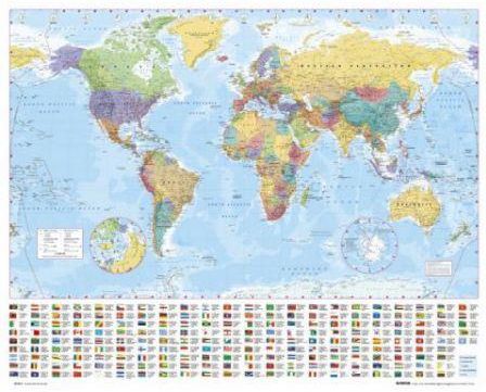 Polityczna Mapa Świata I Flagi Plakat