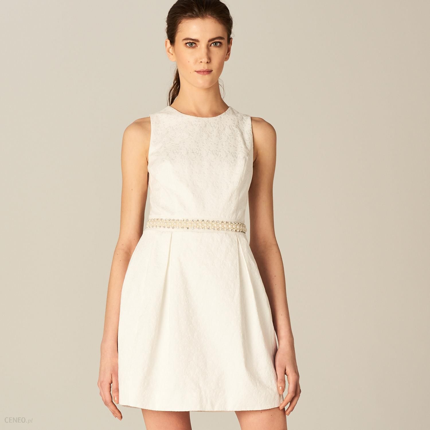 Mohito - Żakardowa sukienka z aplikacją ze sztucznych pereł - Biały - Ceny  i opinie 