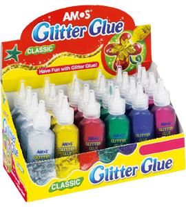 Klej z Brokatem Glitter Glue 4x6 kolorów 22 ml Amos Gcl22d24 pudełko