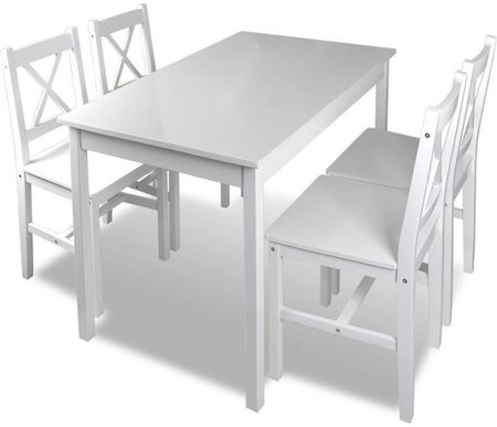 vidaXL Drewniany zestaw: stół i cztery krzesła, kolor biały