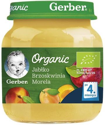 Gerber Organic Jabłko Brzoskwinia Morela dla niemowląt po 4 Miesiącu 125g