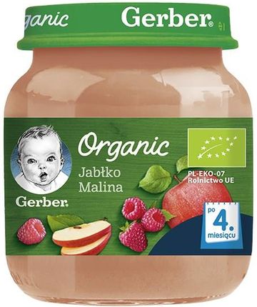 Gerber Organic Jabłko Malina dla niemowląt po 4 Miesiącu 125g