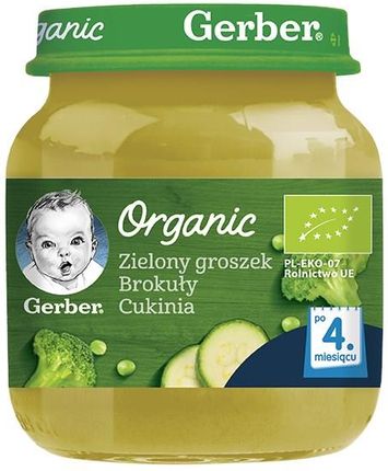 Gerber Organic Obiadek Zielony Groszek Brokuły Cukinia dla niemowląt po 4 Miesiącu 125g