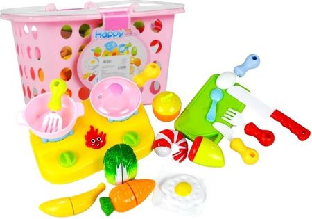 Lean Toys Koszyk Zakupowy Z Jedzeniem Na Rzepy I Kuchenką