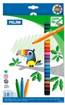 Flamastry Ze Stożkową Końcówką 18 Kolorów Milan + Zakładka Do Książki