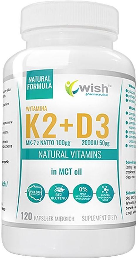 Wish Witamina K2 Mk 7 100mcg D3 2000iu 50mcg W Oleju Mct 120 Kaps