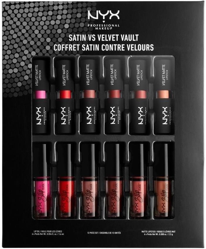 NYX SATIN VS VELVET ZESTAW 12 POMADEK MAT i SATYNA 6x1,6ml + 6x2,5g