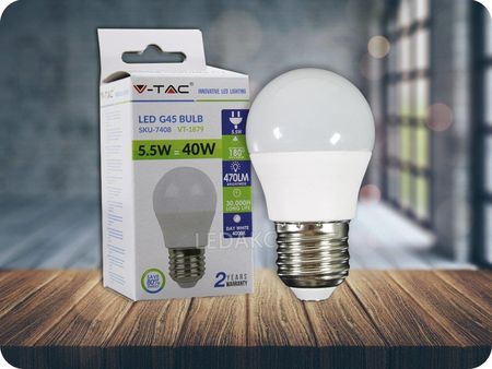 V-TAC E27 LED ŻARÓWKA 5.5W, G45 Zimna biała (3800157629508)