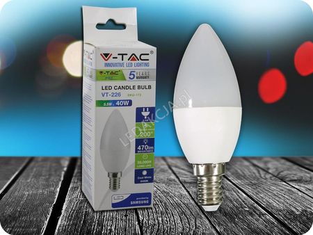 V-TAC E14 LED ŻARÓWKA 5.5W, ŚWIECZKA, Zimna biała 6400K (3800157627849)