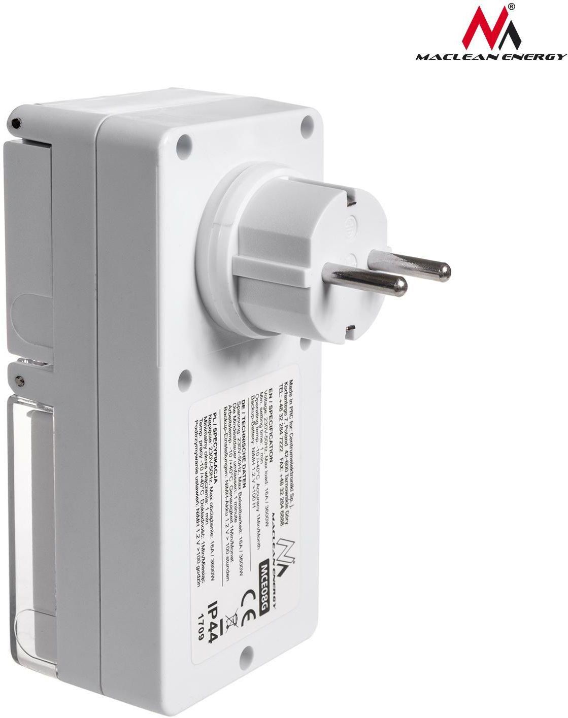 Maclean MCE30G Digitale timer, stopcontact, weektimer, 7 dagen, schakelaar, timer, 16 A, 10 programma's, 3600 W, zwart