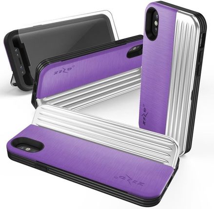 Zizo Retro Series Etui iPhone Xs/X z kieszenią na karty + podstawka + szkło 9H na ekran Purple/Silver (RET-IPH8-PUSL)