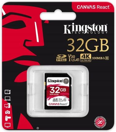 Kingston SDHC 32GB Canvas React UHS-I U3 V30 Class10 (SDR32GB)