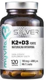 MYVITA Silver naturalna witamina K2 100mcg + D3 Forte 4000j.m. 120 kaps
