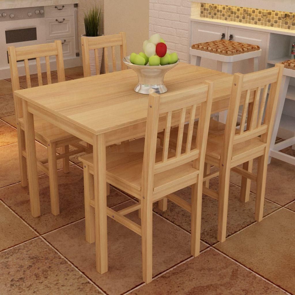 vidaXL Drewniany zestaw - 4 krzesła i stolik