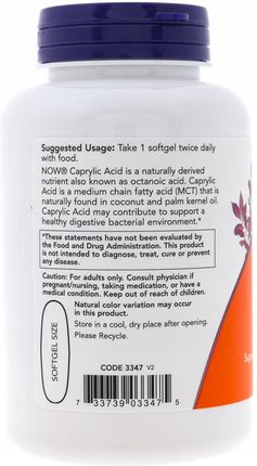 Now Foods Kwas Kaprylowy 600 Mg 100 kaps - zdjęcie 2