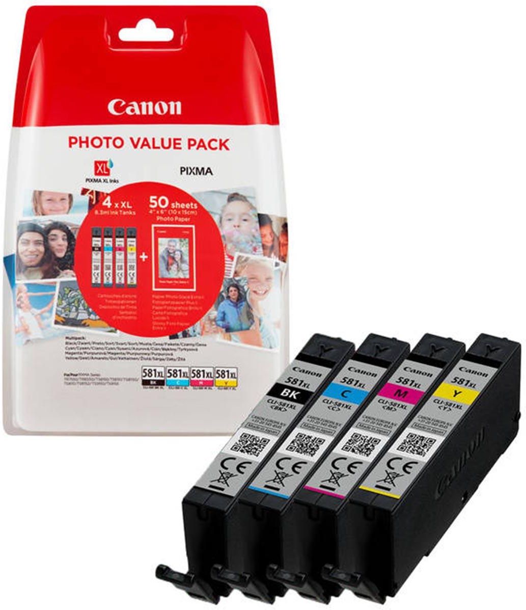 Canon Tinte CLI-581 XL BK, C, M, Y, Value Pack, 2052C004, 4x 8,3ml