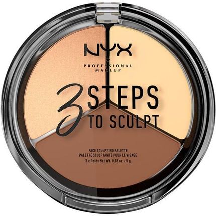 NYX Professional Makeup 3 Steps To Sculpt Face Sculpting Palette Paleta do konturowania i rozświetlania 02 Light 15 g