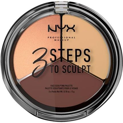 NYX Professional Makeup 3 Steps To Sculpt Face Sculpting Palette Paleta do konturowania i rozświetlania 03 Medium 15 g
